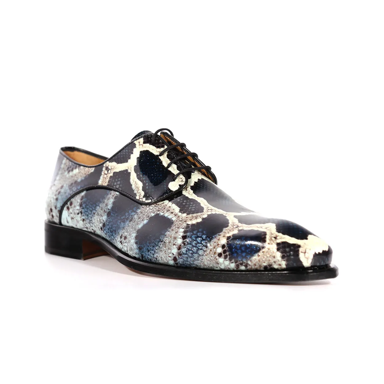 Ambrogio by Mister 39126 Men's Shoes Blue Python Print / Patent Leather Derby Oxfords (AMBS2440)