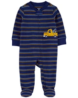 Baby Striped Truck 2-Way Zip Cotton Sleep & Play Pajamas