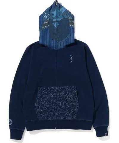 BAPE Samurai Indigo Full Zip Hoodie Mens