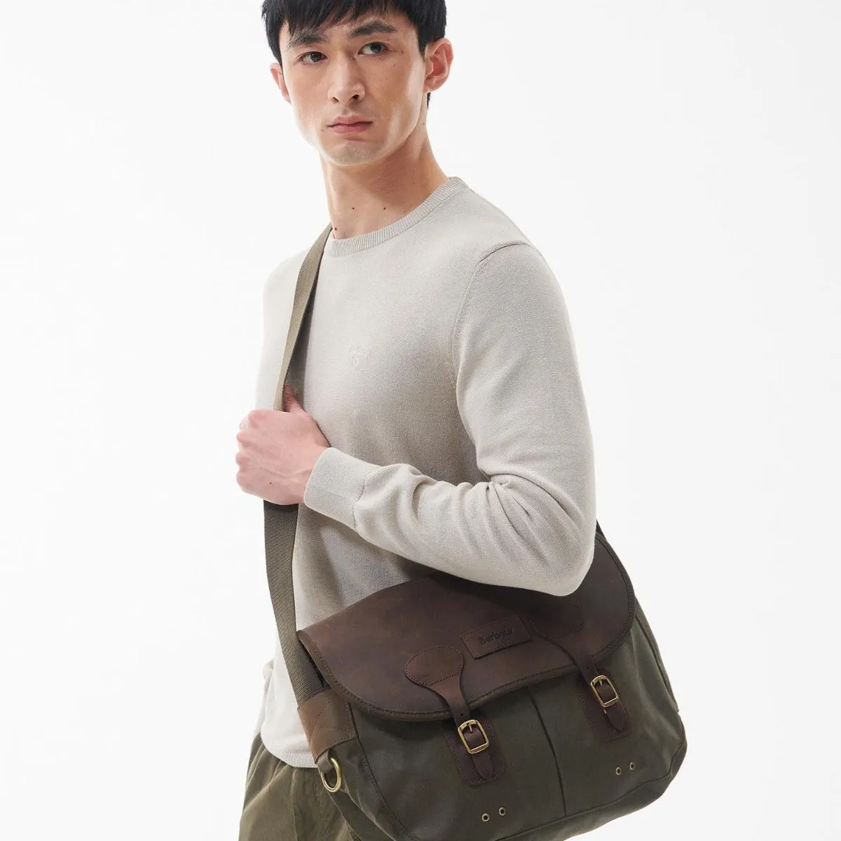 Barbour Wax Leather Tarras Bag in Olive