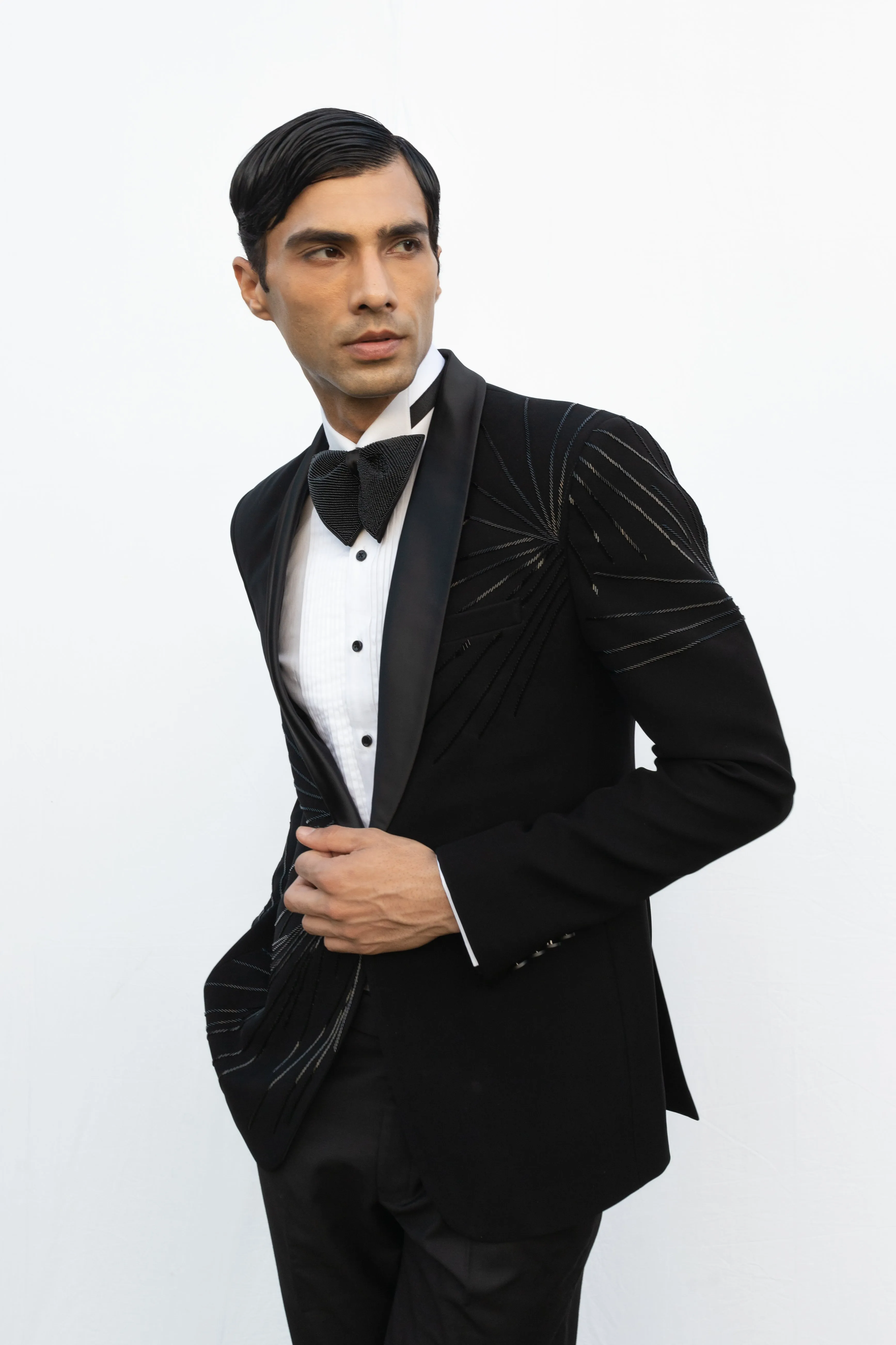 Black Emroidered Tux Jacket.