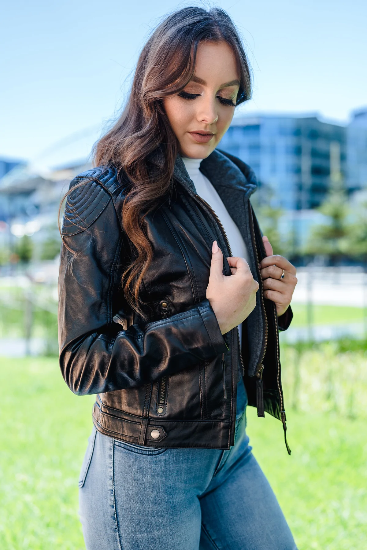 Black Hooded Leather Jacket Womens