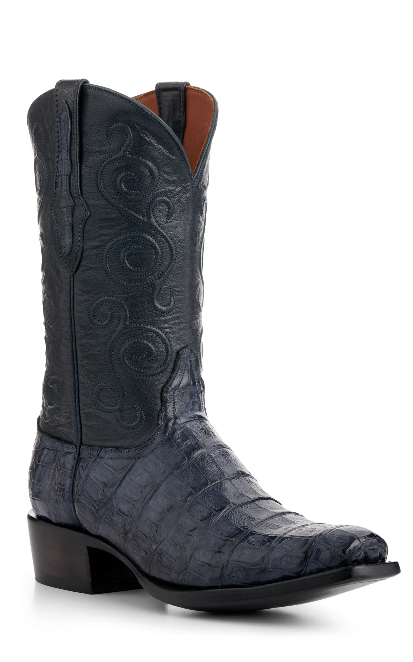 Black Jack Men's Navy and Denim Blue Caiman Belly Square Toe Exotic Cowboy Boots