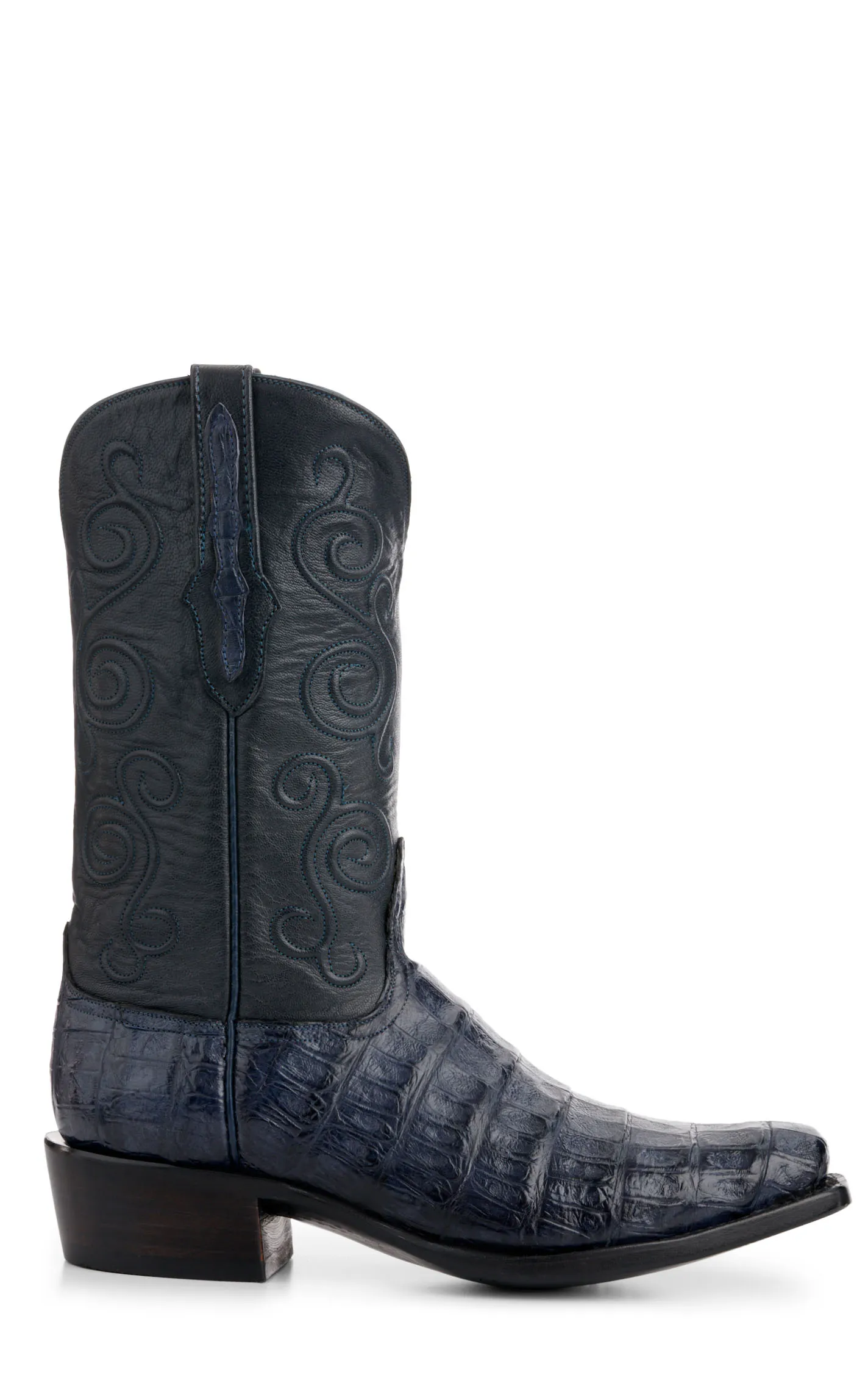 Black Jack Men's Navy and Denim Blue Caiman Belly Square Toe Exotic Cowboy Boots