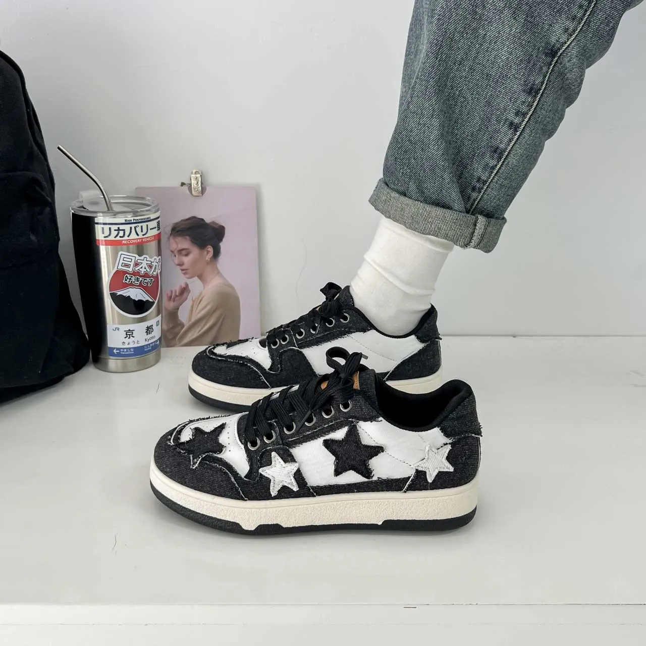 Black star & pattern print casual shoe sneaker