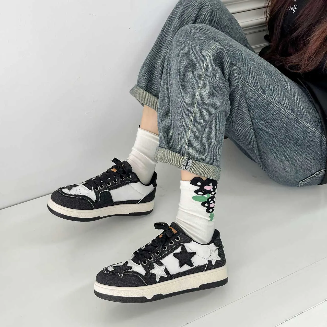 Black star & pattern print casual shoe sneaker