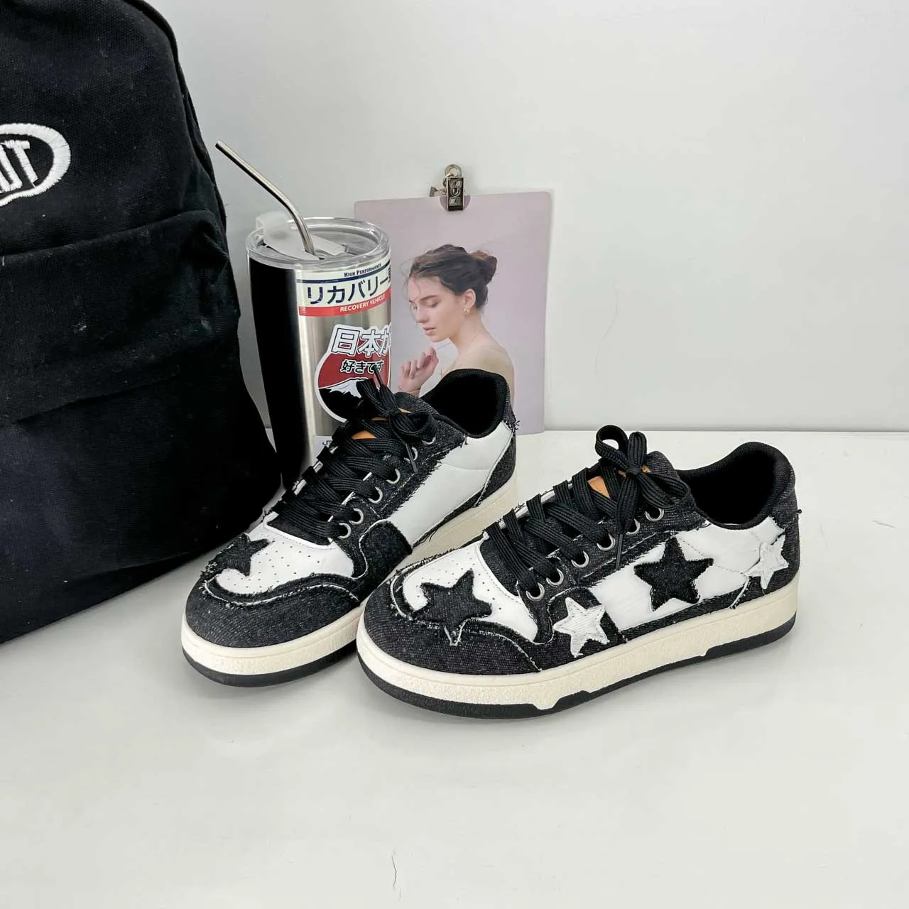 Black star & pattern print casual shoe sneaker