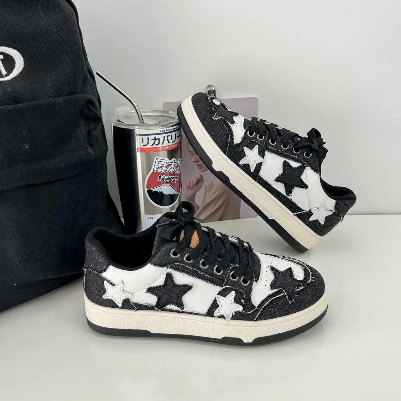 Black star & pattern print casual shoe sneaker