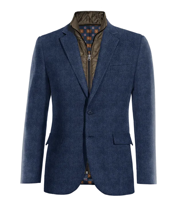  Blazer azul cobalto de tweed herringbone esencial