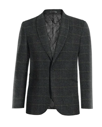  Blazer azul de tweed a cuadros solapa redonda