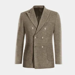  Blazer cruzada marrón claro de donegal tweed