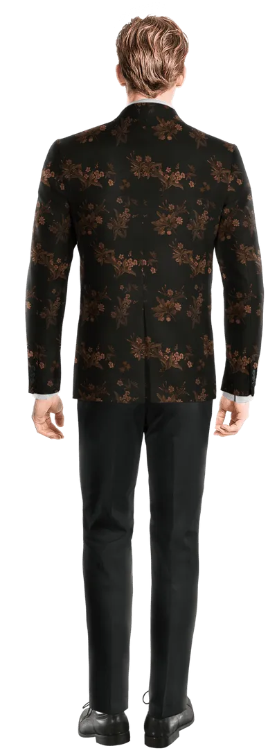  Blazer cruzada negra de jacquard floral