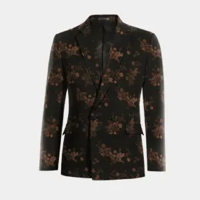  Blazer cruzada negra de jacquard floral