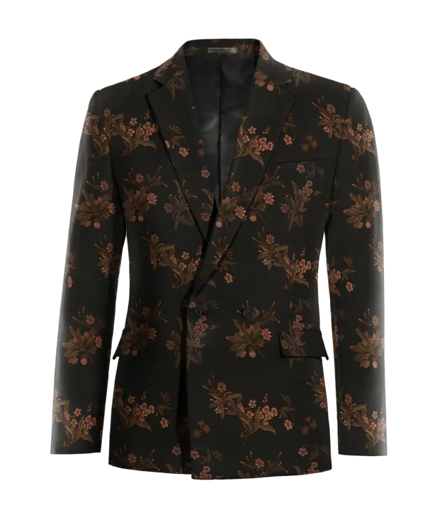  Blazer cruzada negra de jacquard floral