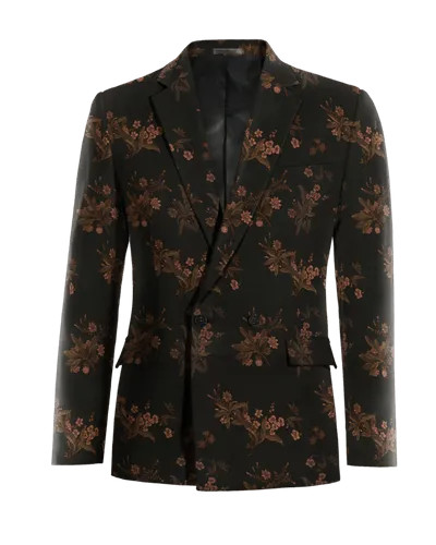  Blazer cruzada negra de jacquard floral