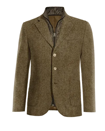  Blazer marrón de donegal tweed solapa ancha