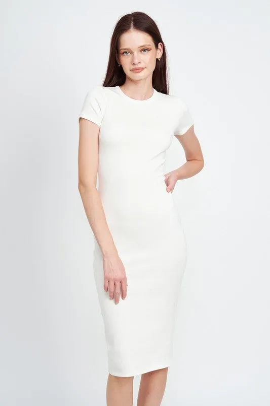 BODYCON SHORT SLEEVE MIDI DRESS