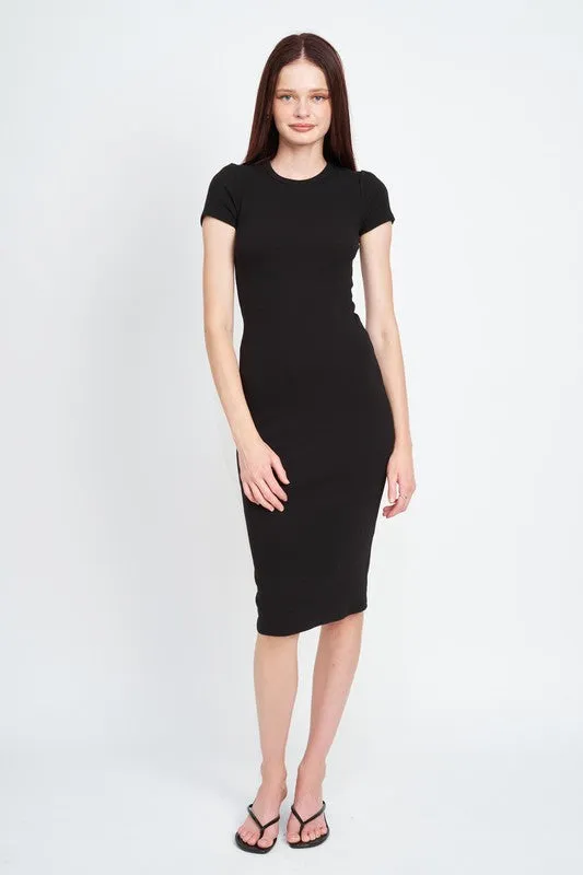 BODYCON SHORT SLEEVE MIDI DRESS