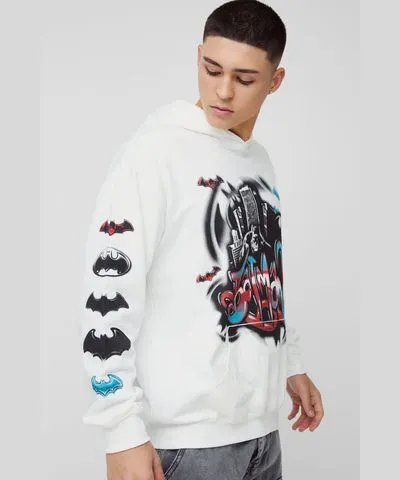 boohoo Mens Oversized Batman Grafitti License Print Hoodie