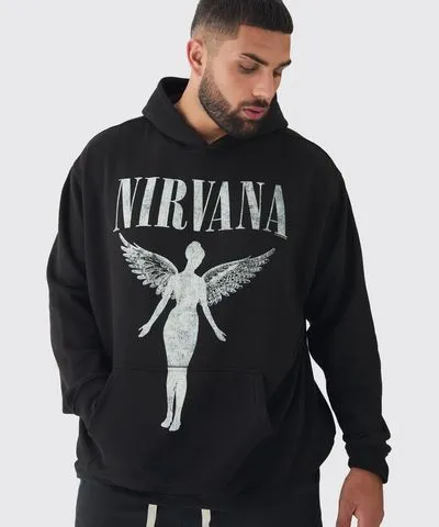 boohoo Mens Plus Oversized Nirvana License Tour Date License Hoodie