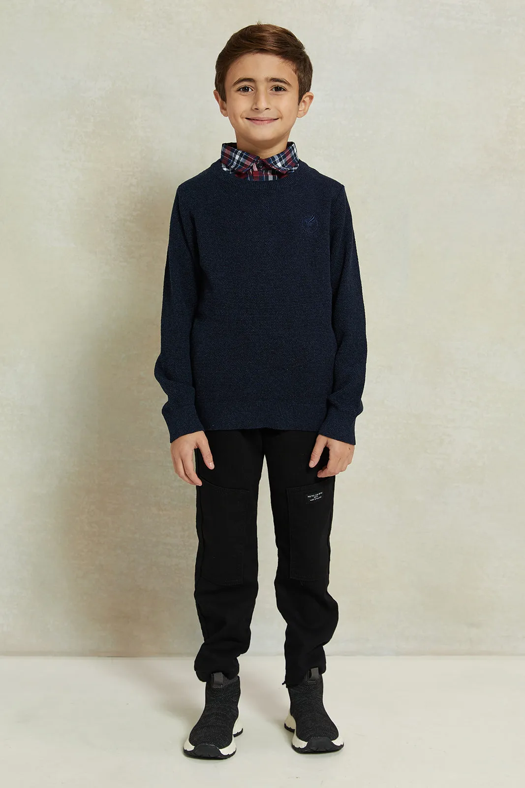 Boys Black Knitted Denim Jeans