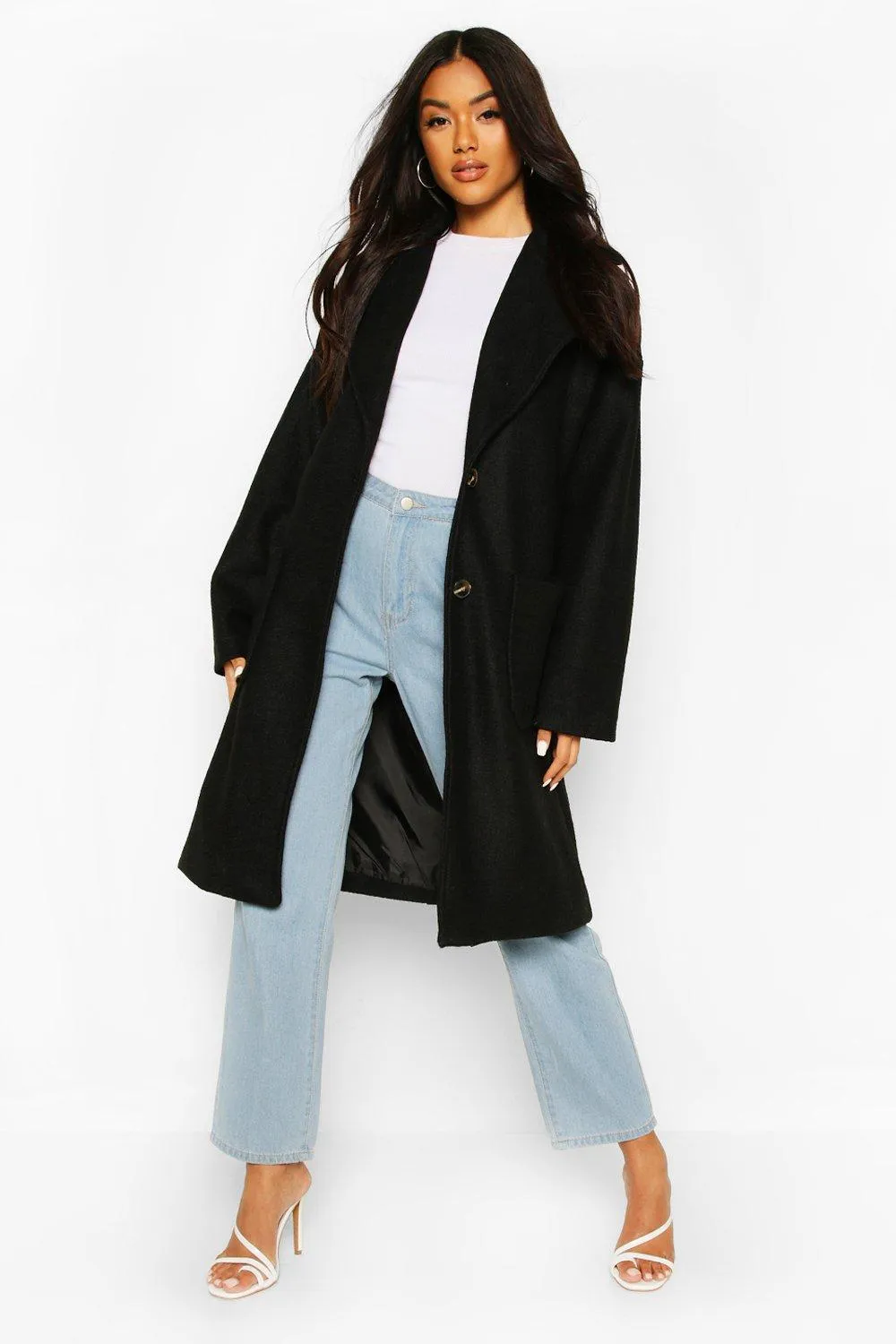 Brushed Wool Look Oversized Longline Coat