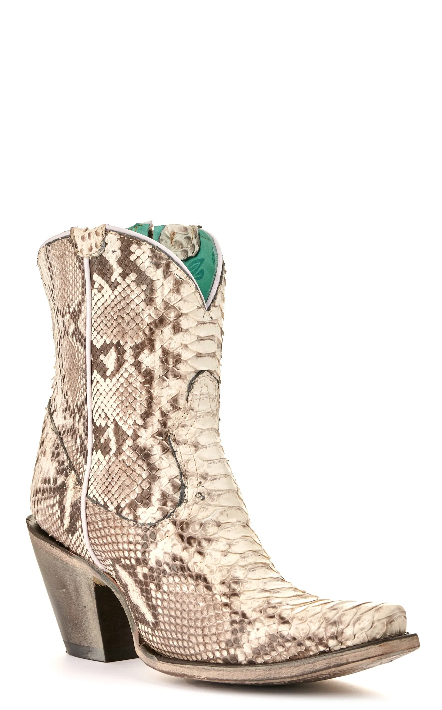 Corral Women's Natural Full Python Snip Toe Exotic Cowboy Booties