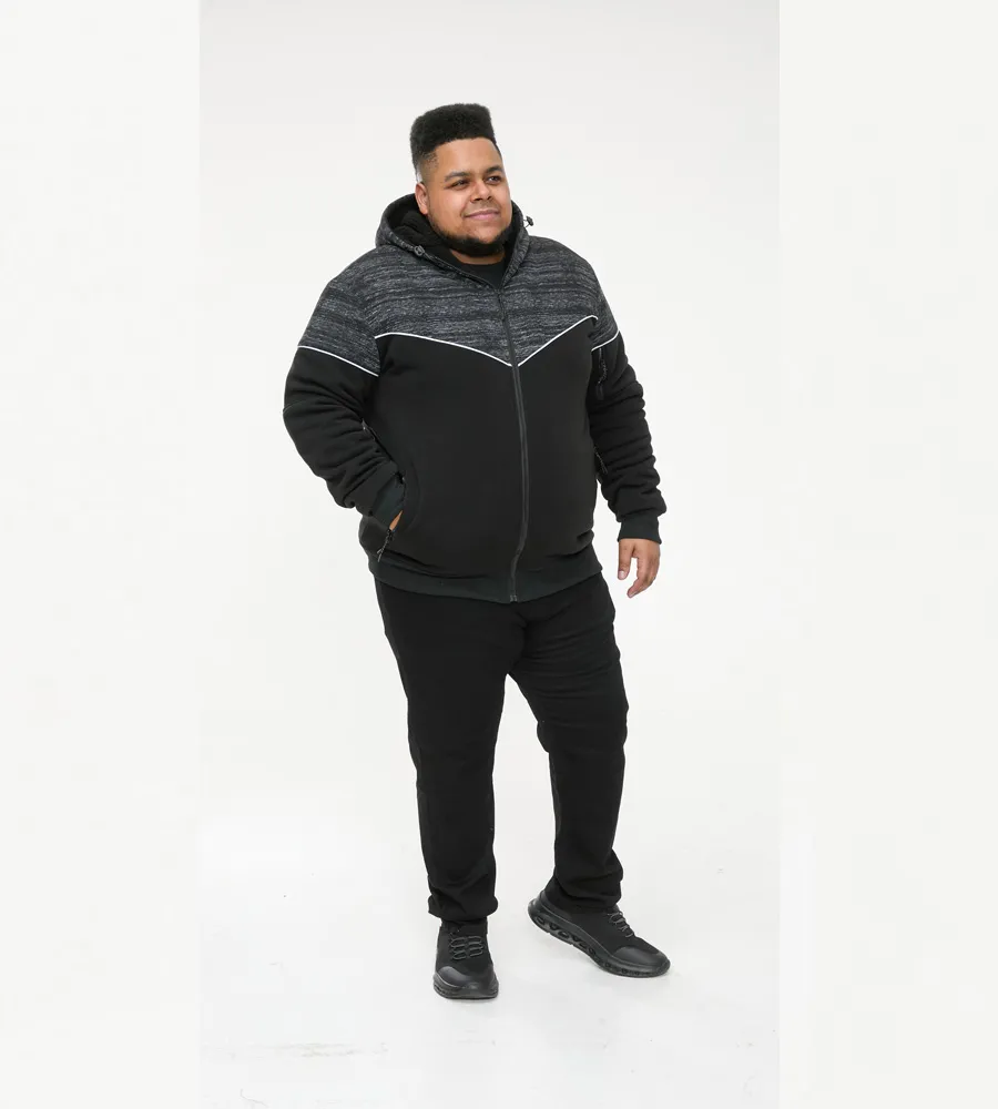 D555 Big Mens Black Hoodie With Sherpa Lining (HENNESSEY)