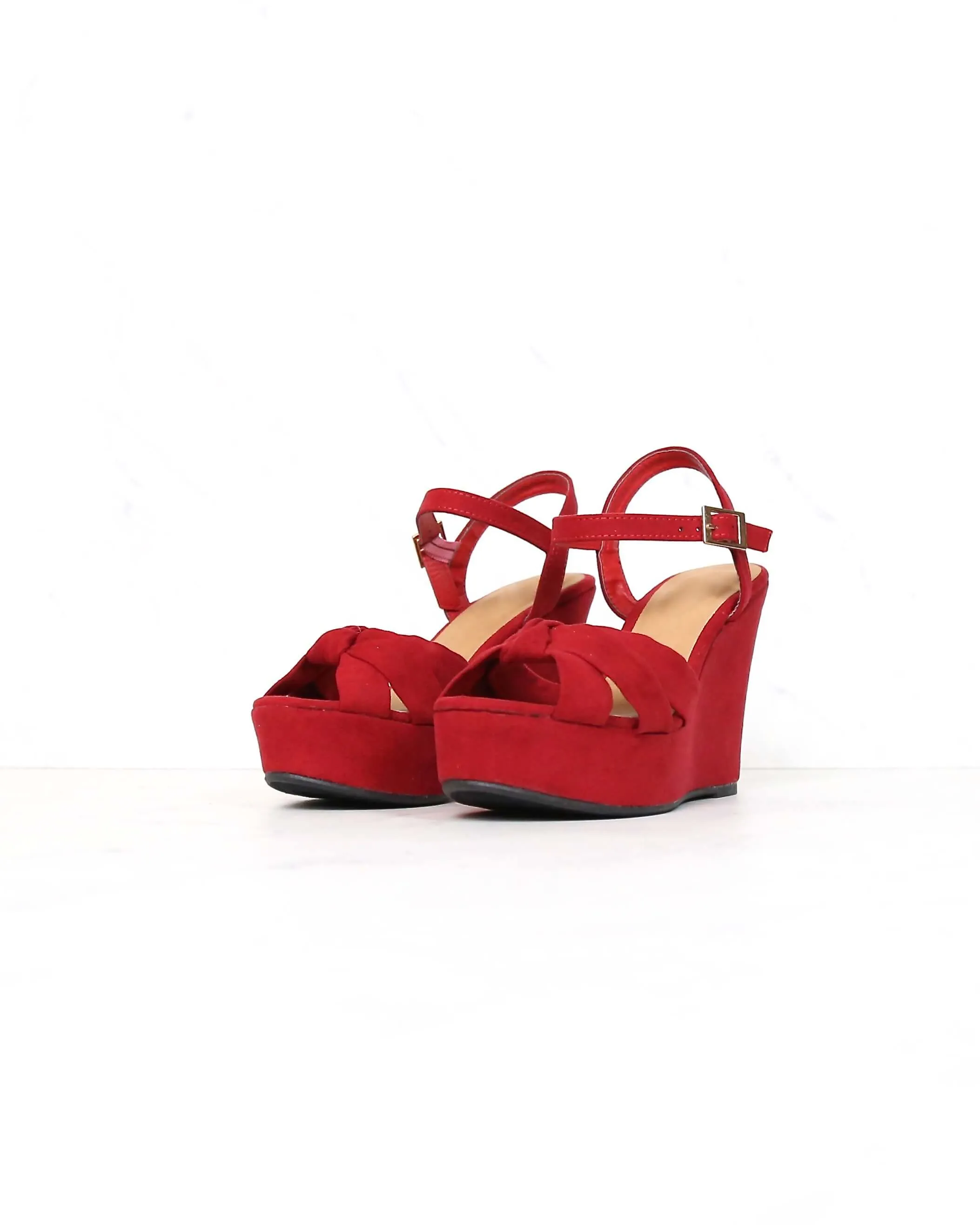 Doing Fine Knotted Single Band Platform Heel Sandal in Red Suede