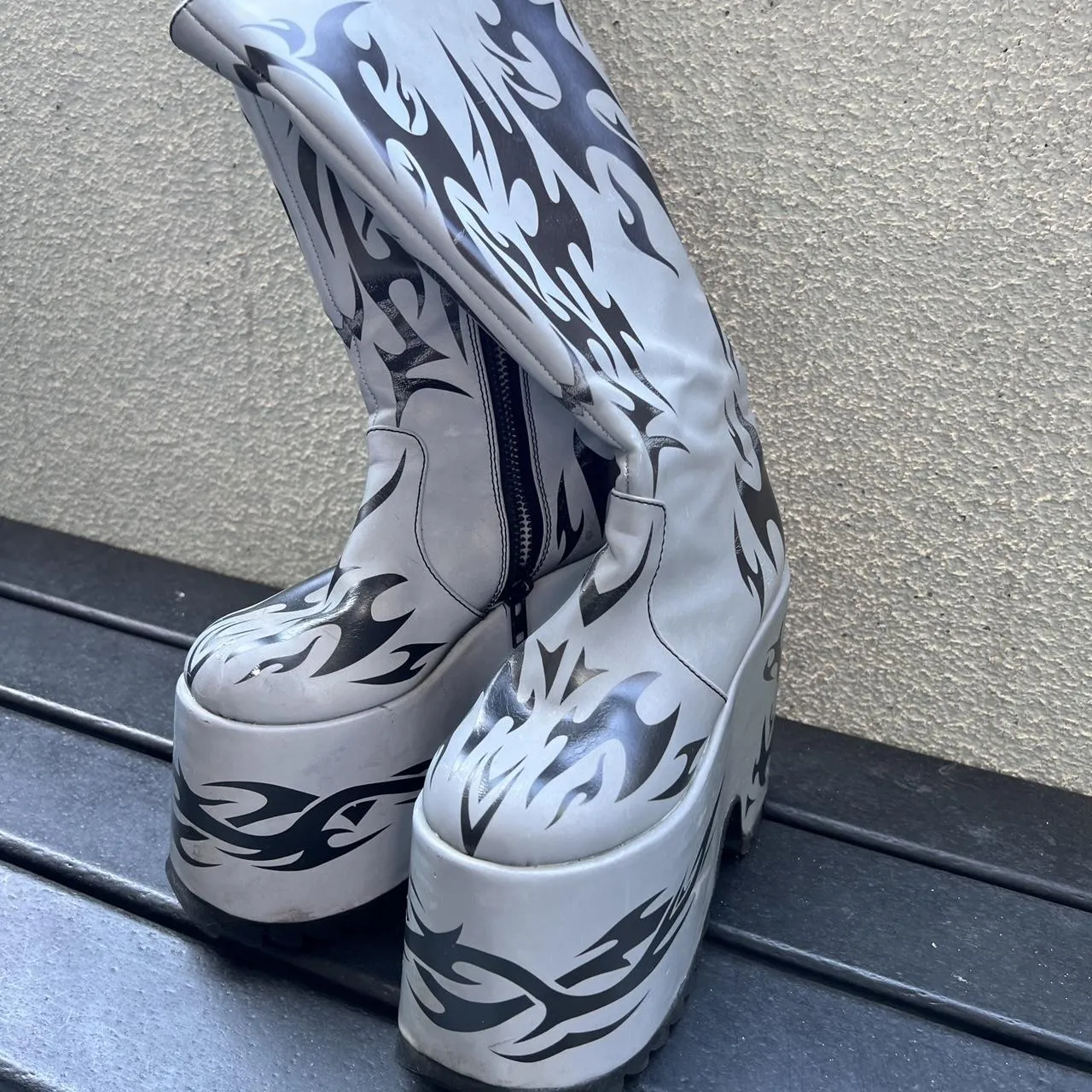 Dolls Kill Women's Grey and Black Boots