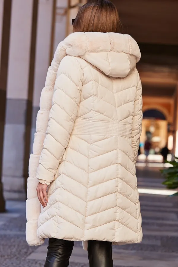 Ecru Faux Fur Edge Detail Padded Coat