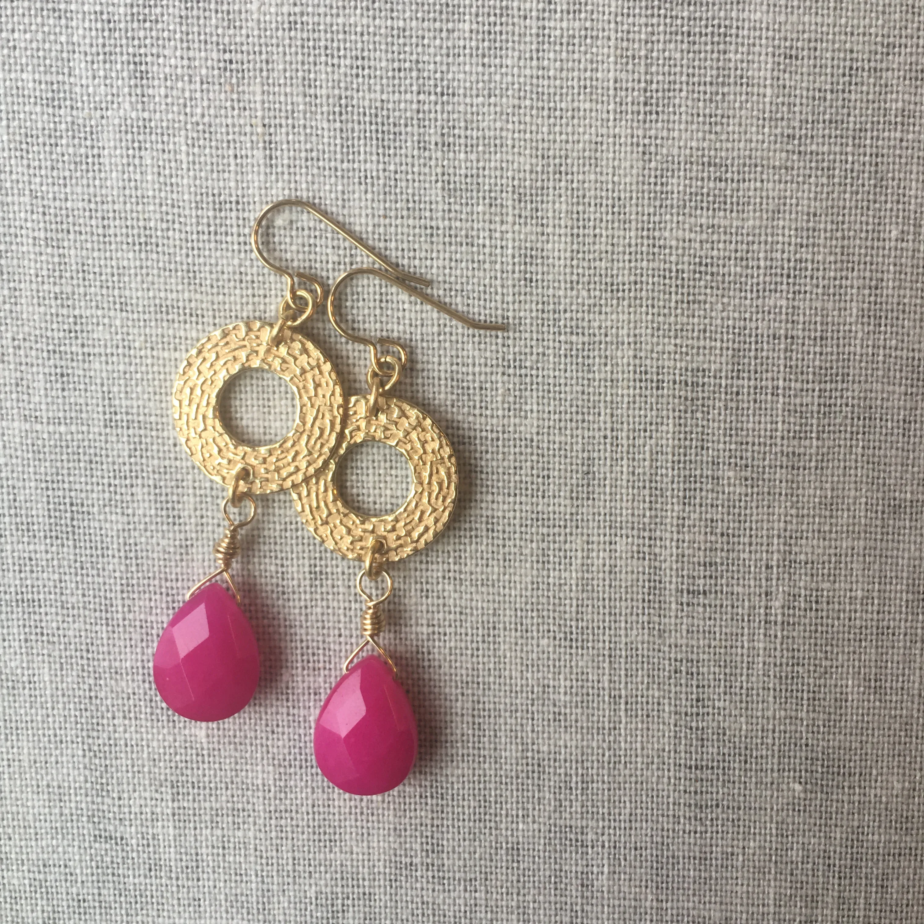 Fuchsia Jade Brass Earrings as Seen on Mom