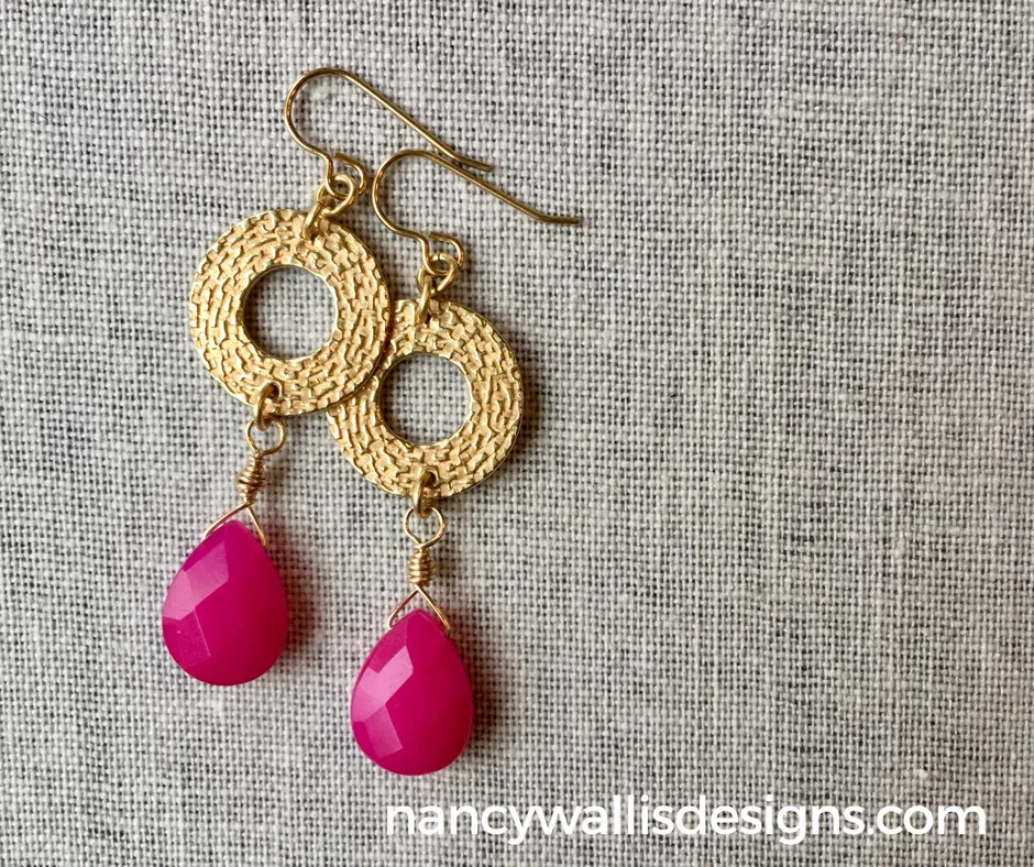 Fuchsia Jade Brass Earrings as Seen on Mom