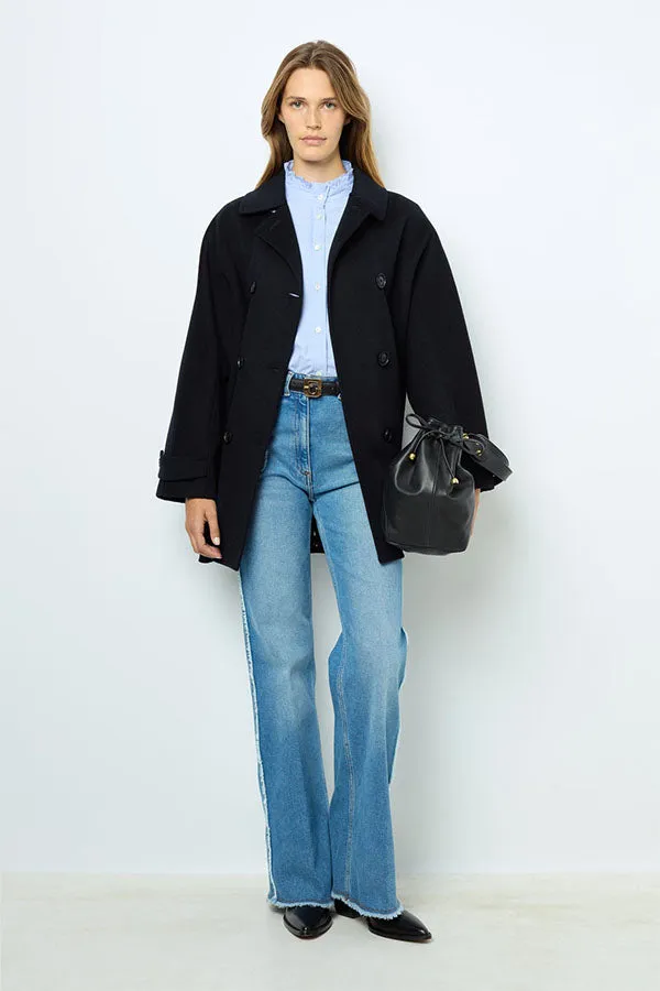 Gerard Darel LAURYNN NAVY BUTTONED WOOL COAT