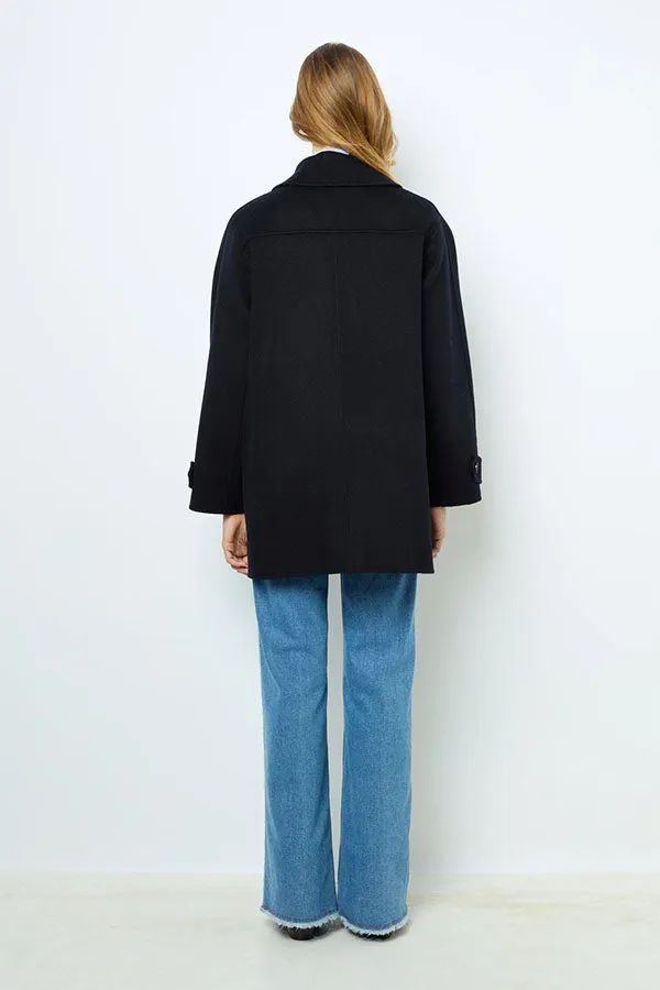 Gerard Darel LAURYNN NAVY BUTTONED WOOL COAT