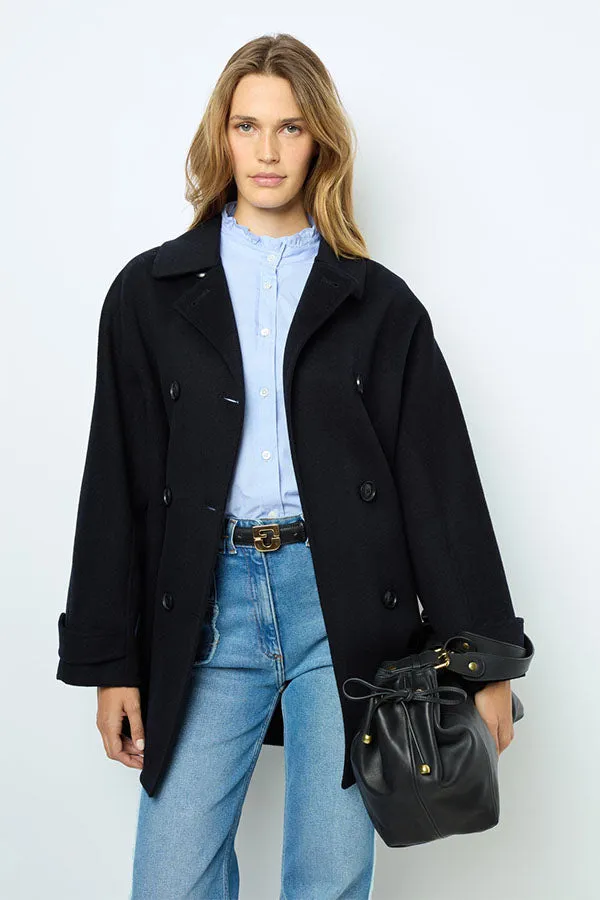 Gerard Darel LAURYNN NAVY BUTTONED WOOL COAT