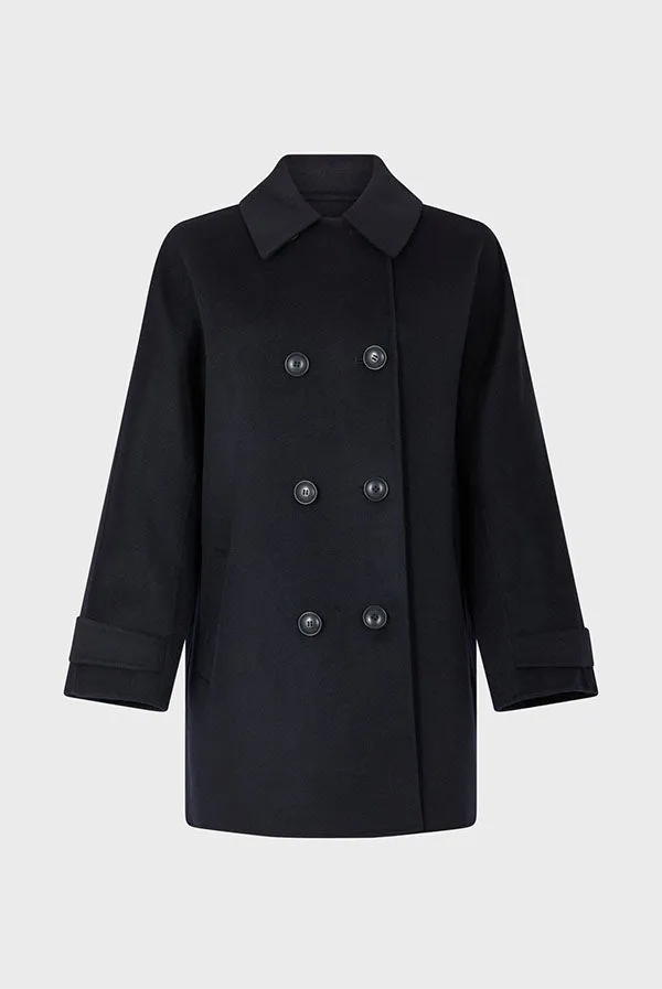 Gerard Darel LAURYNN NAVY BUTTONED WOOL COAT