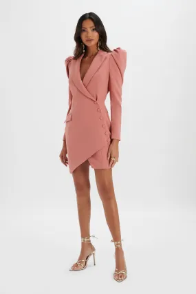 GRACIE Puff Sleeve Mini Blazer Dress In Rose