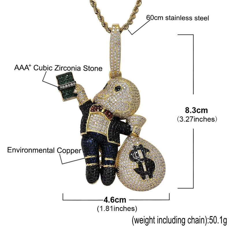 Hip Hop Boy with Money Bag 4 Colours Cartoon Character Necklace Pendants