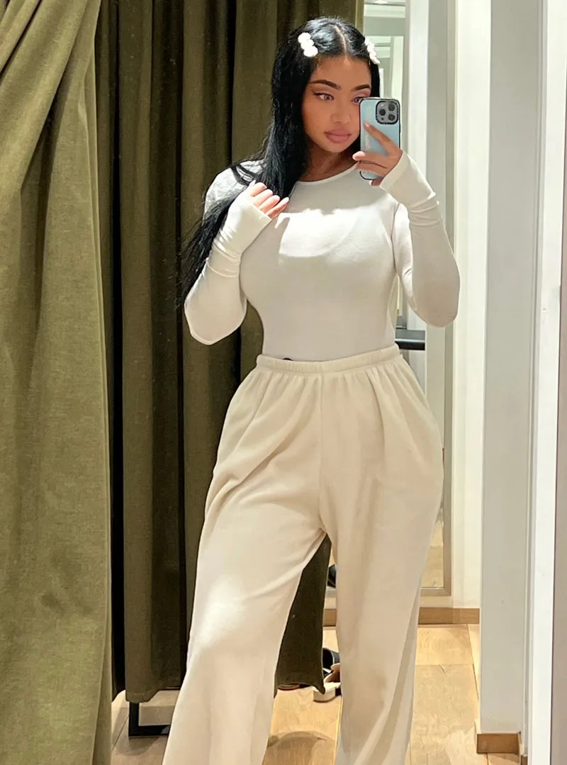 Kate Solid Color Long Sleeve Cropped Zip Up Sweatshirt High Waist Straight Leg Sweatpants Matching Set