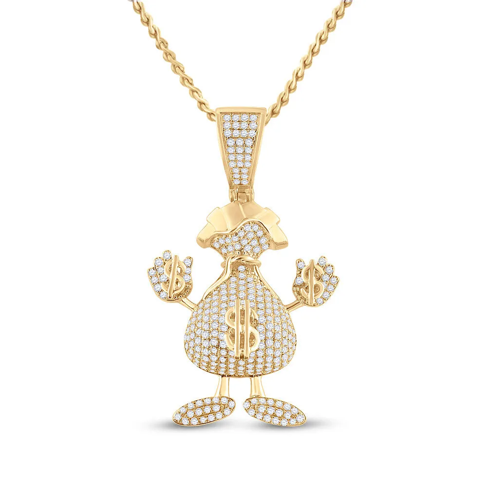 Keene Jewelers 10kt Yellow Gold Mens Round Diamond Dollar Money Bag Man Pendant 3 Cttw