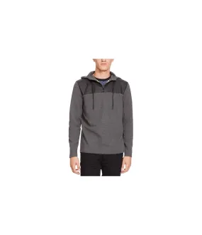 Kenneth Cole Mens Mixed-Media 1/4 Zip Hoodie Sweatshirt