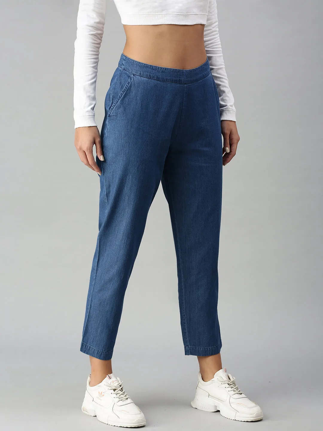 Ladies Straight Pant Enzyme Blue