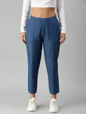 Ladies Straight Pant Enzyme Blue