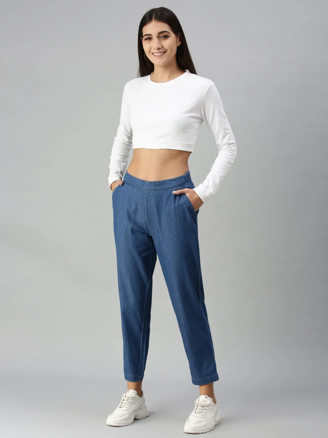 Ladies Straight Pant Enzyme Blue