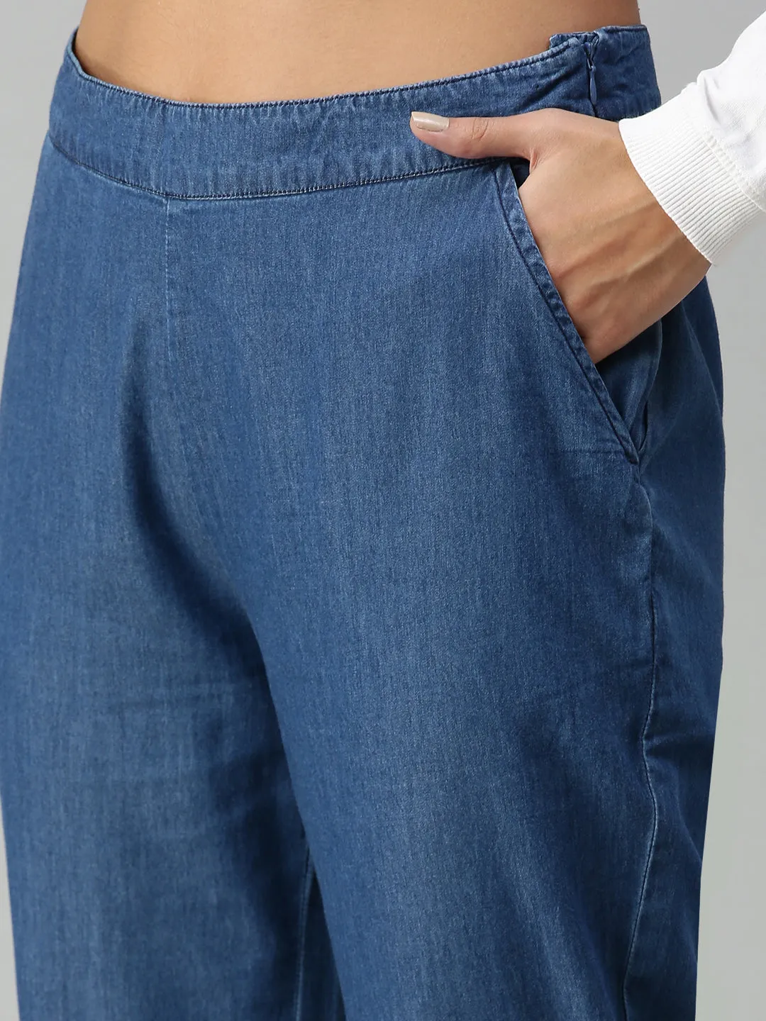 Ladies Straight Pant Enzyme Blue