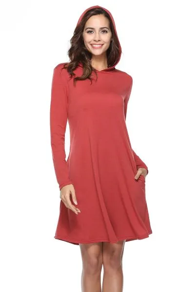 Long sleeve dress with hood plain colored