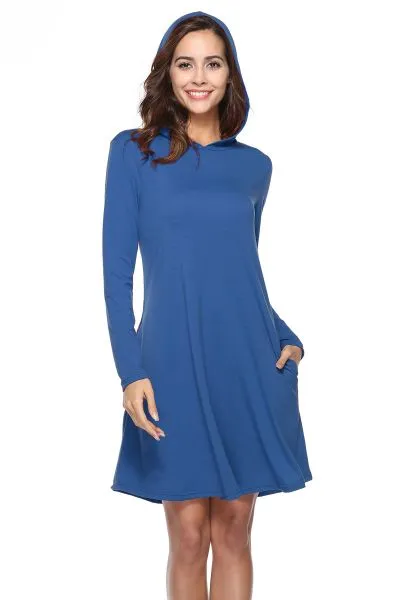 Long sleeve dress with hood plain colored