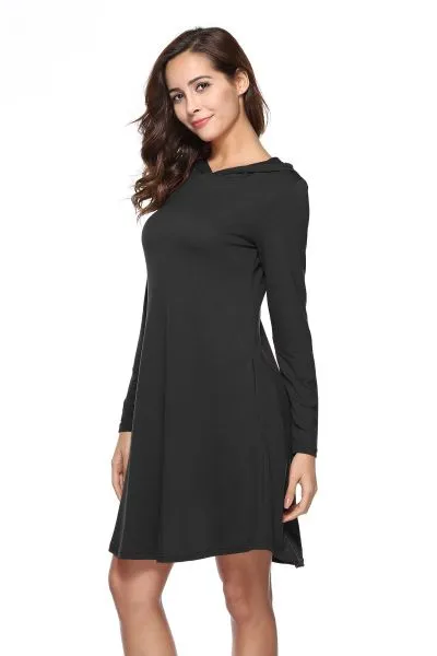 Long sleeve dress with hood plain colored