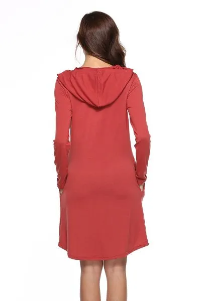 Long sleeve dress with hood plain colored